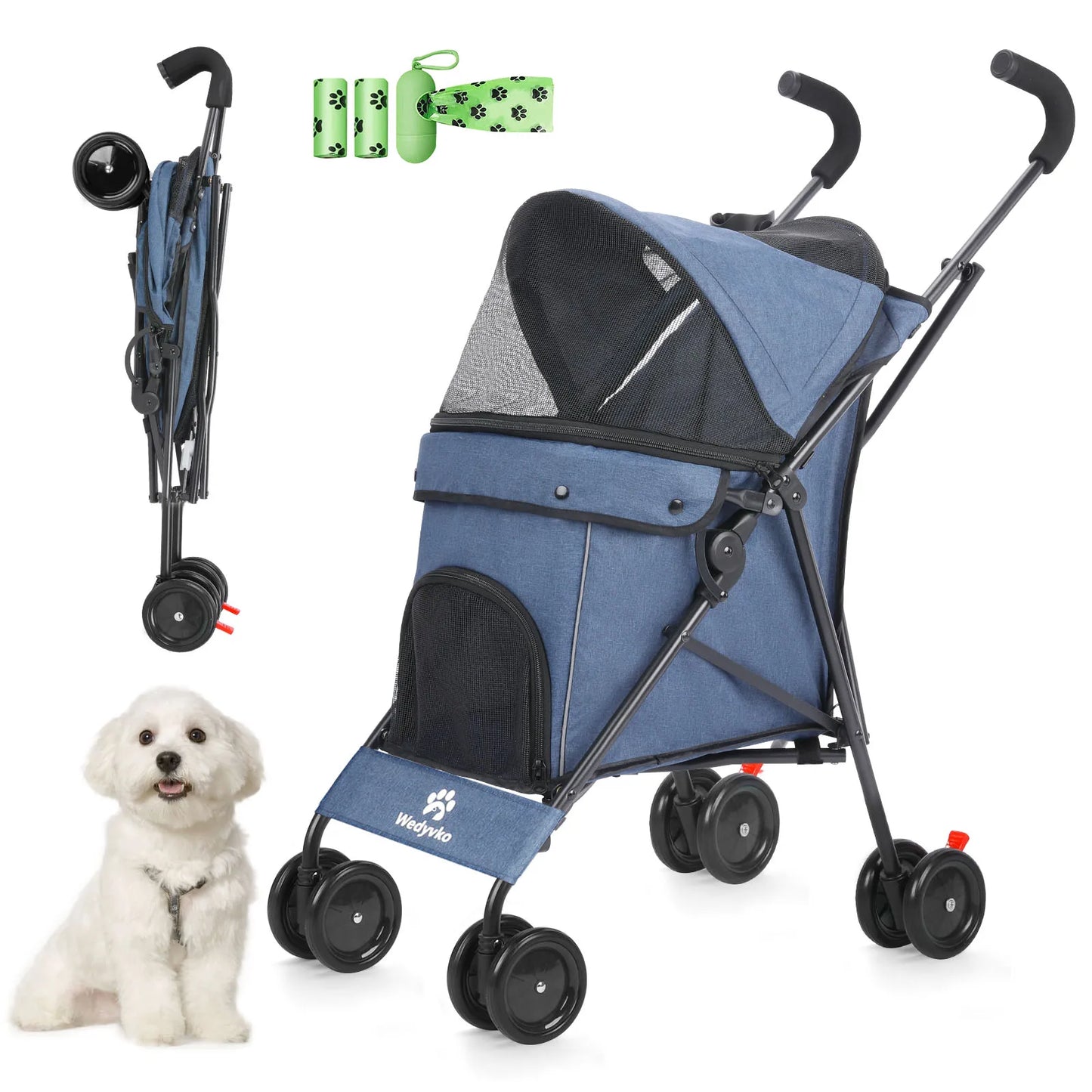 Wedyvko Dog Stroller 4-Wheel With Brakes And Storage For Pets