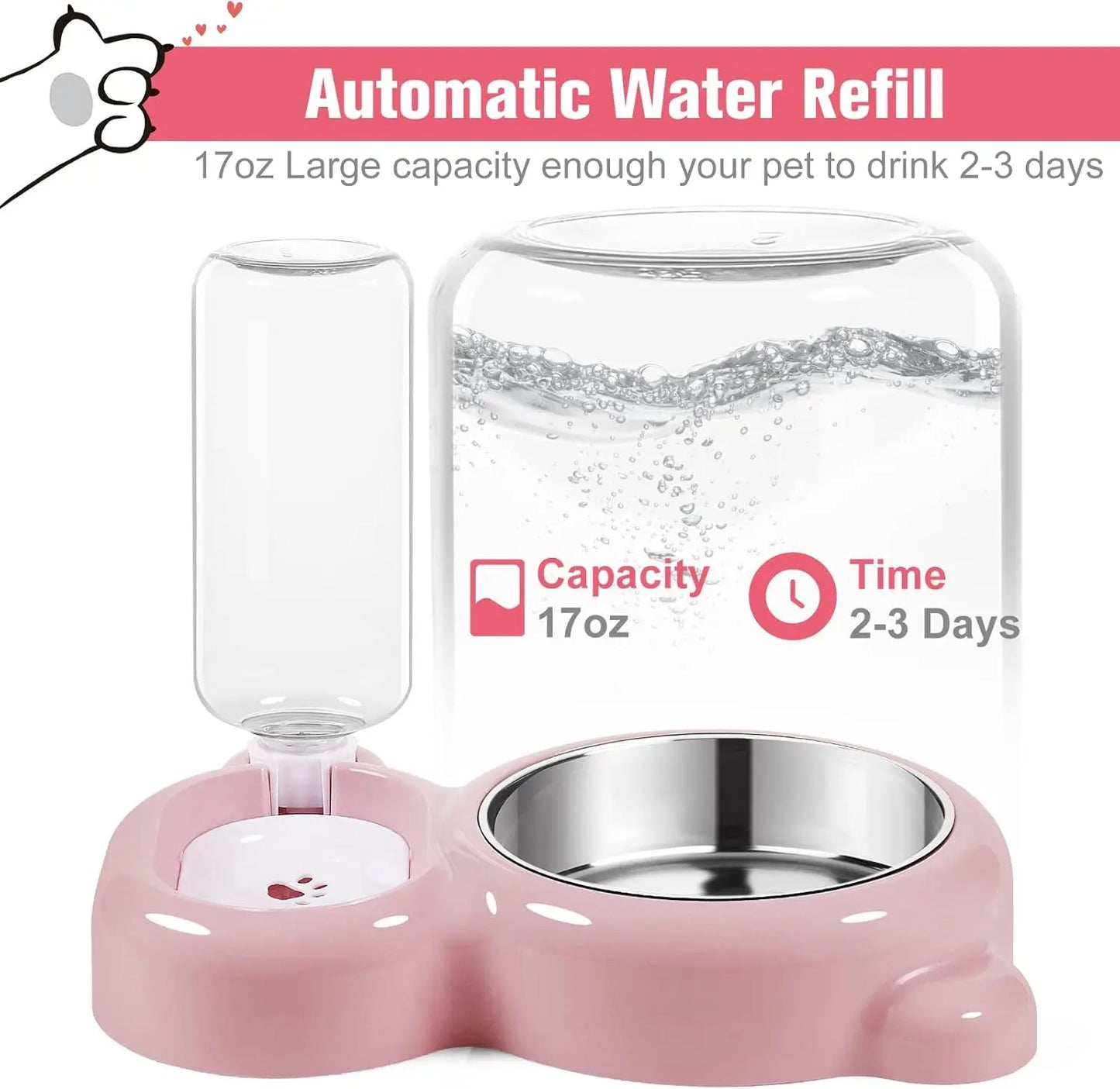 Cat And Small Dog Stainless Bowl Set With Water Dispenser