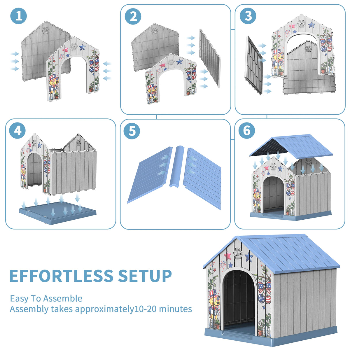 Outdoor Weatherproof Plastic Dog House with Printed Door
