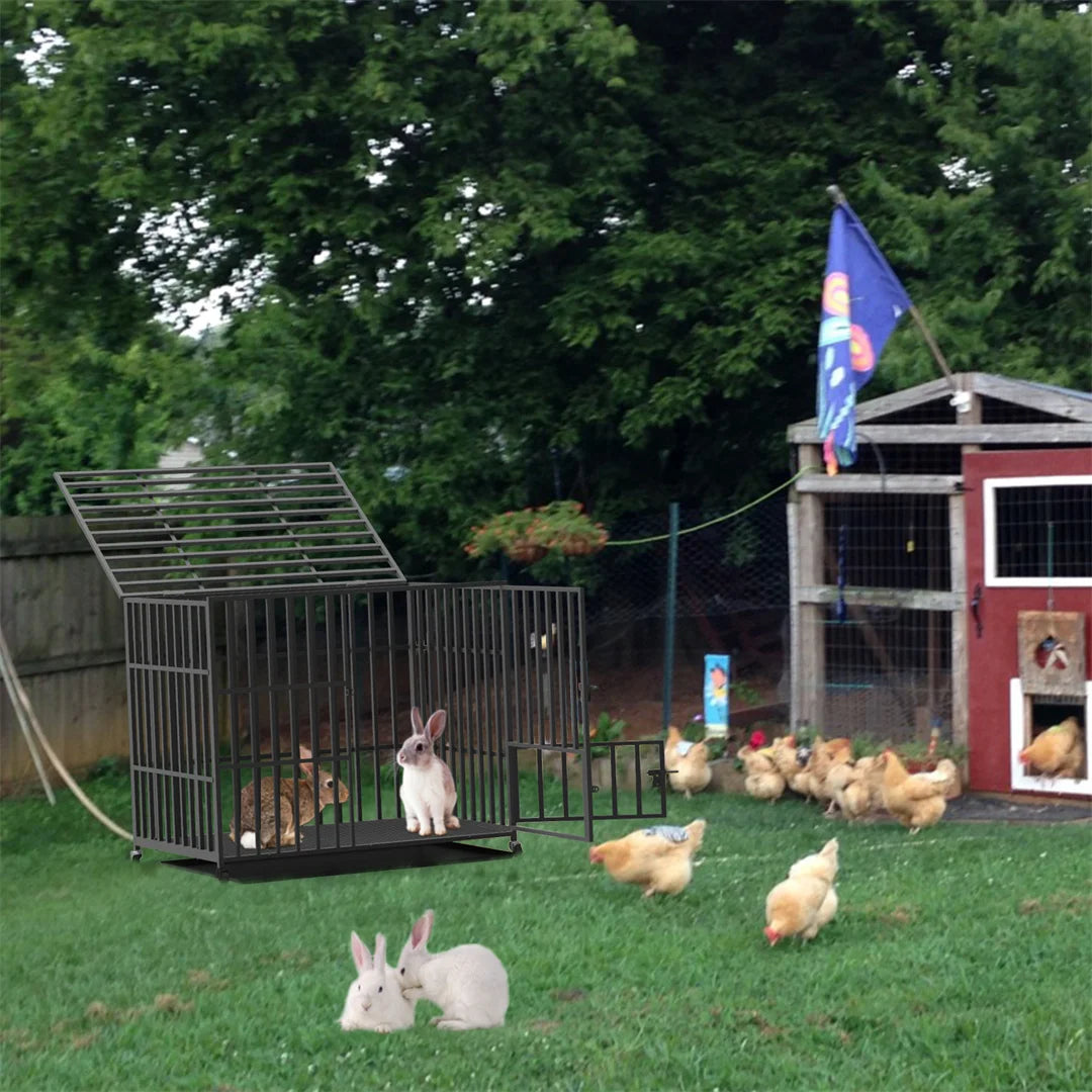 BINGOPAW Heavy Duty Mobile Dog Crate Cage With 3 Doors