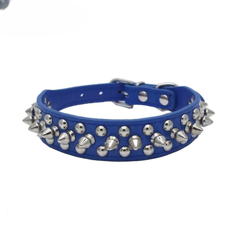 NONECN Adjustable Leather Dog Collar With Rivet Spikes
