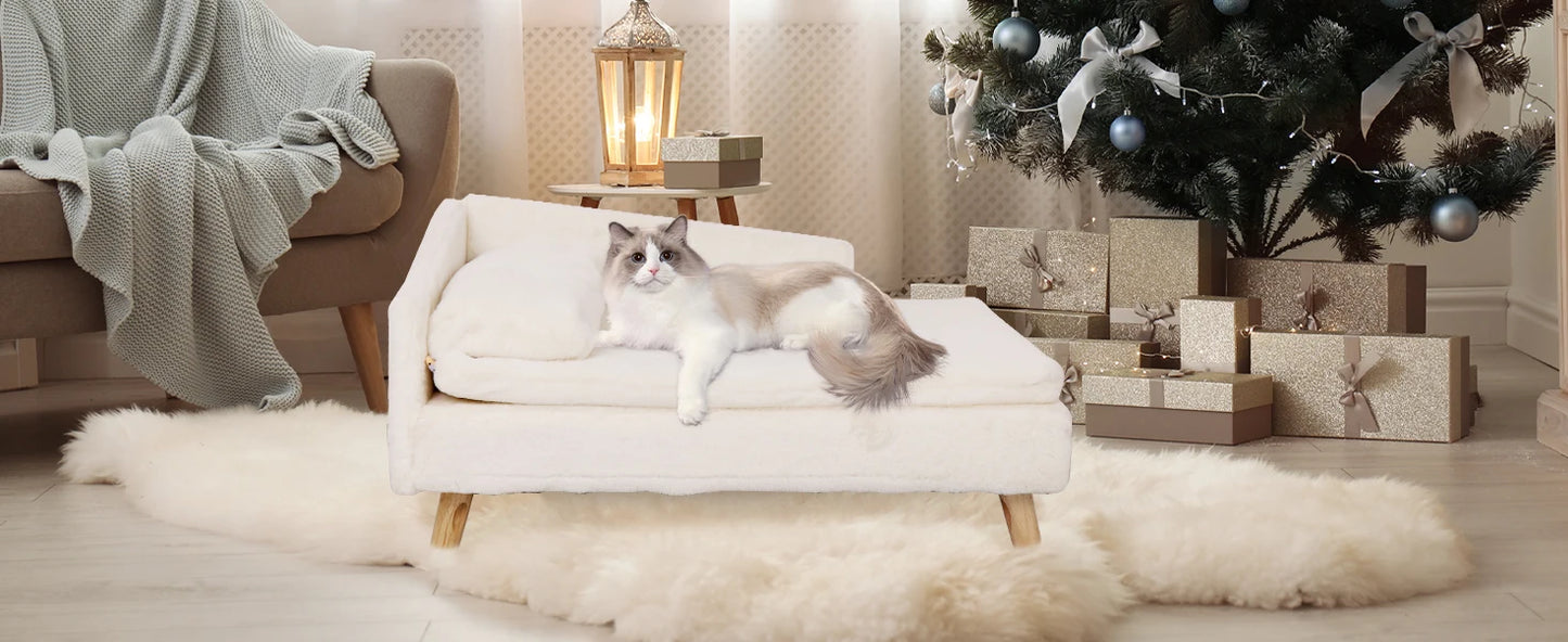 BORWARTCN Luxury Elevated Dog Sofa Bed With Backrest Wooden Legs