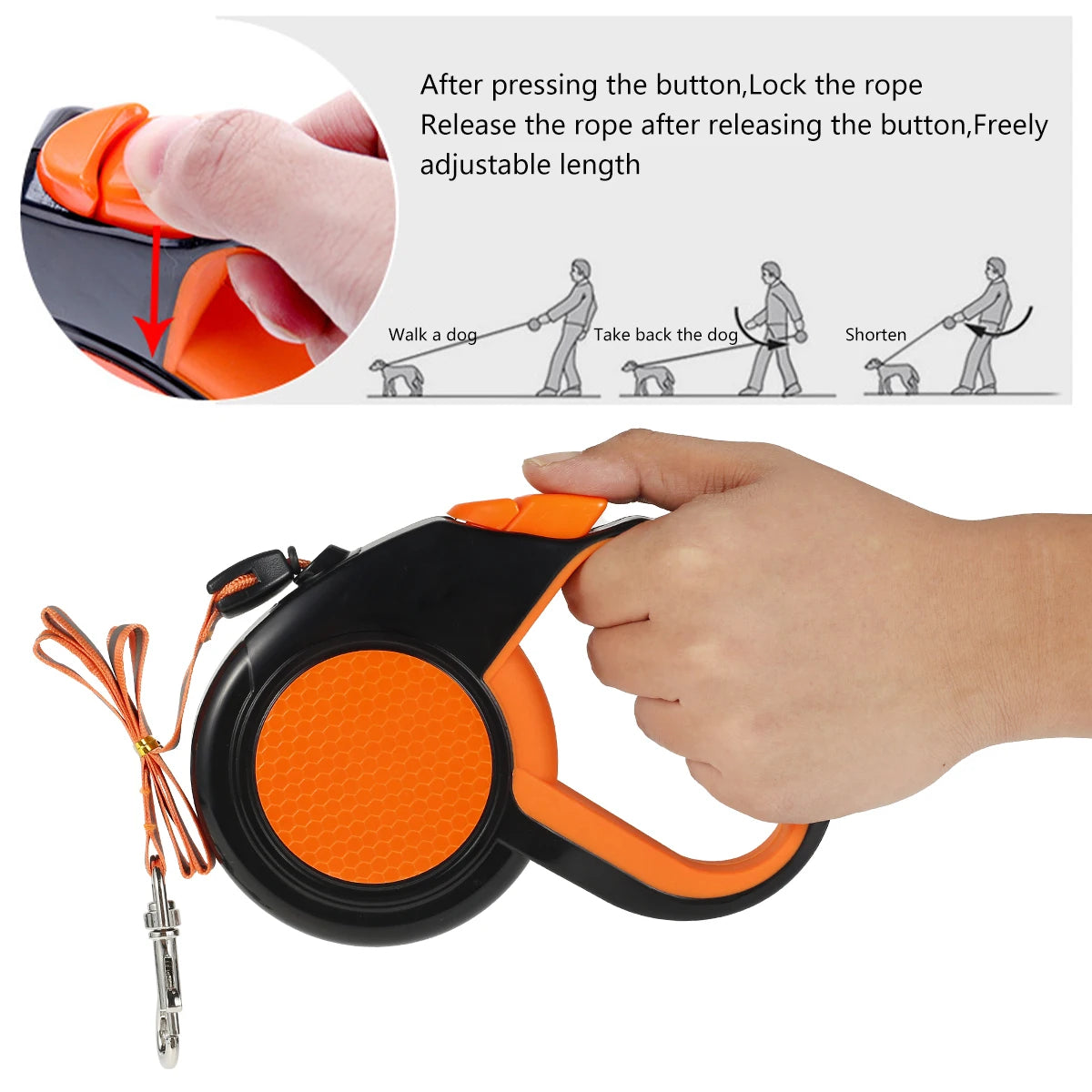 Retractable Dog Leash Heavy Duty Reflective Tape Non Slip Handle