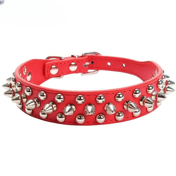 NONECN Adjustable Leather Dog Collar With Rivet Spikes