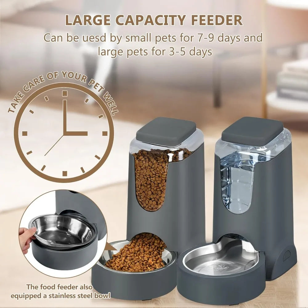 Automatic Cat Feeder And Water Dispenser With Stainless Steel Bowl