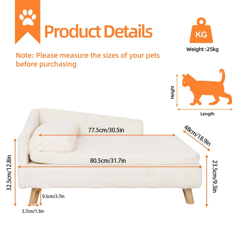 BORWARTCN Luxury Elevated Dog Sofa Bed With Backrest Wooden Legs