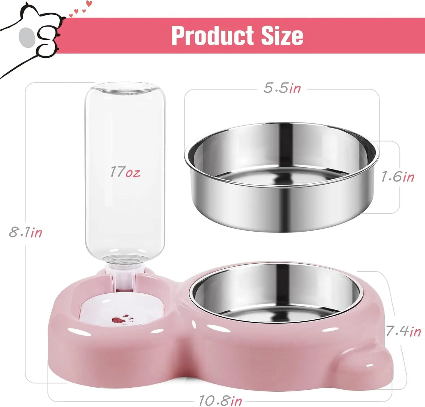 Cat And Small Dog Stainless Bowl Set With Water Dispenser
