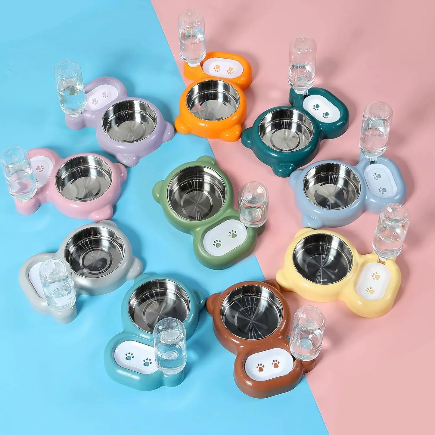 Cat And Small Dog Stainless Bowl Set With Water Dispenser