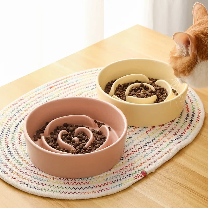 Ceramic Pet Slow Feeder Bowl For Cats And Small Dogs