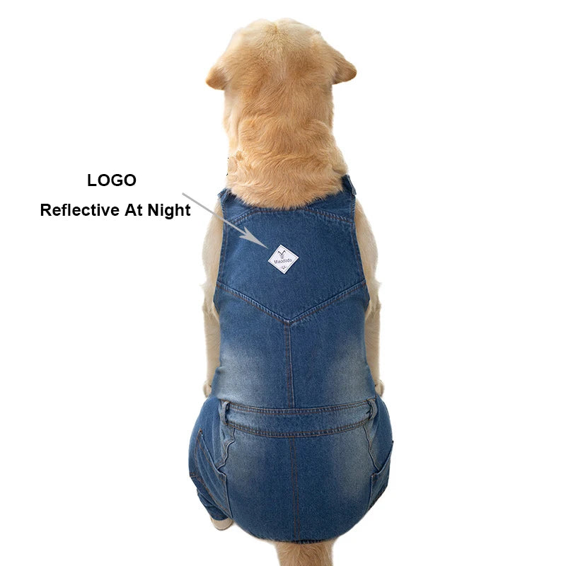 Denim Overalls For Dogs Adjustable Reflective Straps