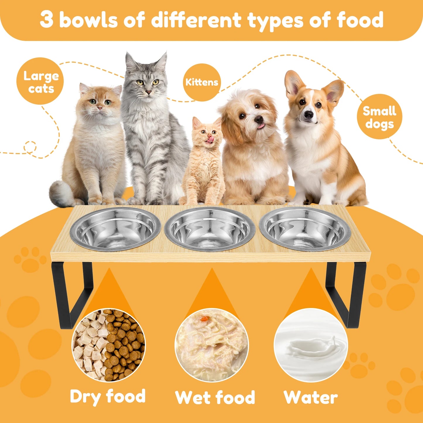 Choice Elevated Cat Bowl Stand Tilted Wood With Bowls