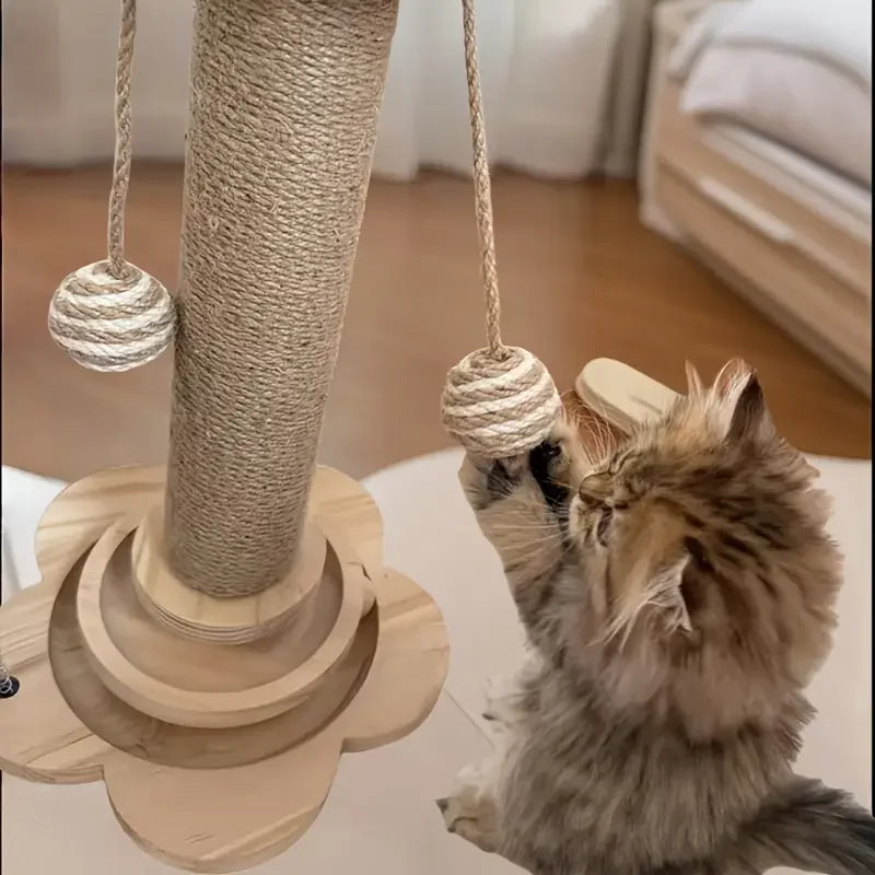 Cat Scratch Board Rotating Platform Wooden Fiber Chew Toy Stand