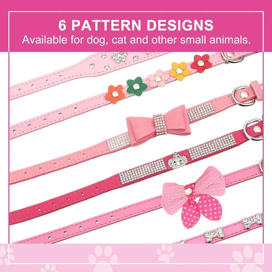 High Concerned Puppy Collars Rhinestone Bowtie Crown Flower Bling Set