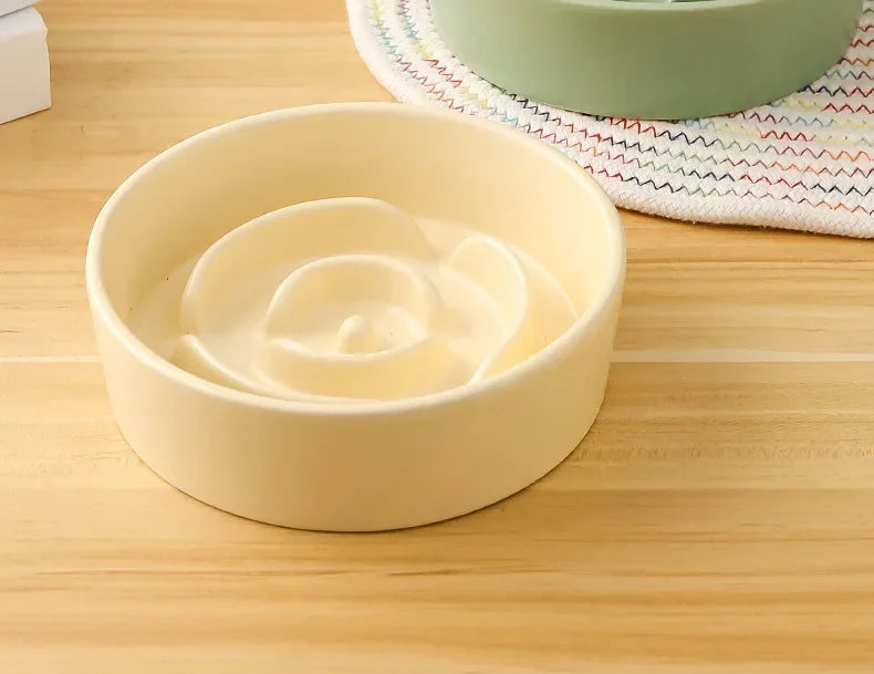 Ceramic Pet Slow Feeder Bowl For Cats And Small Dogs