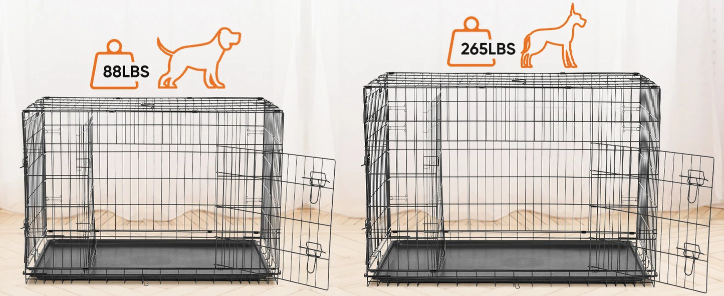 JHK Double Door Folding Metal Wire Dog Cage With Leak Tray