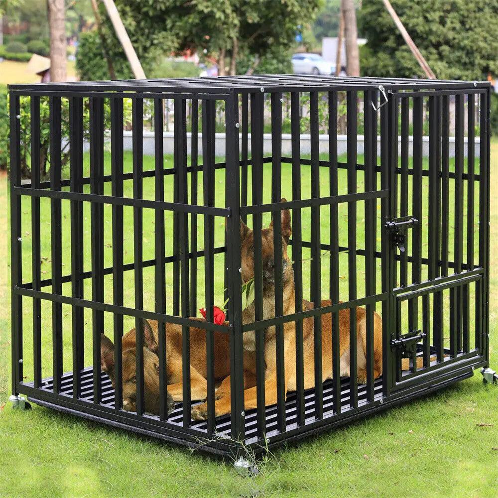 BINGOPAW Heavy Duty Dog Crate 4 Lockable Wheels 3 Doors