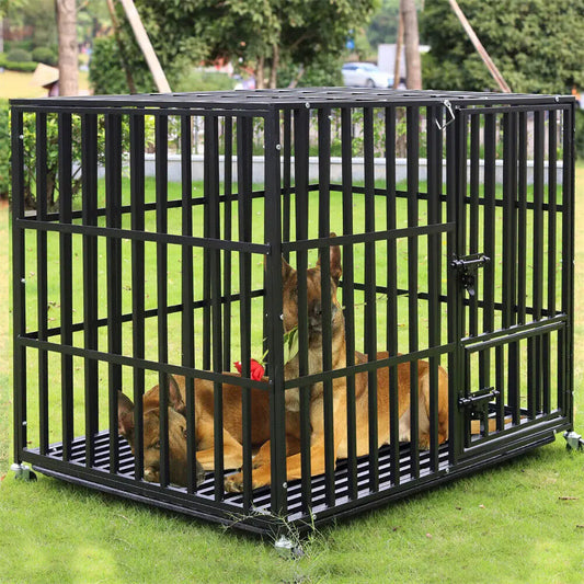 BINGOPAW Heavy Duty Dog Crate 4 Lockable Wheels 3 Doors
