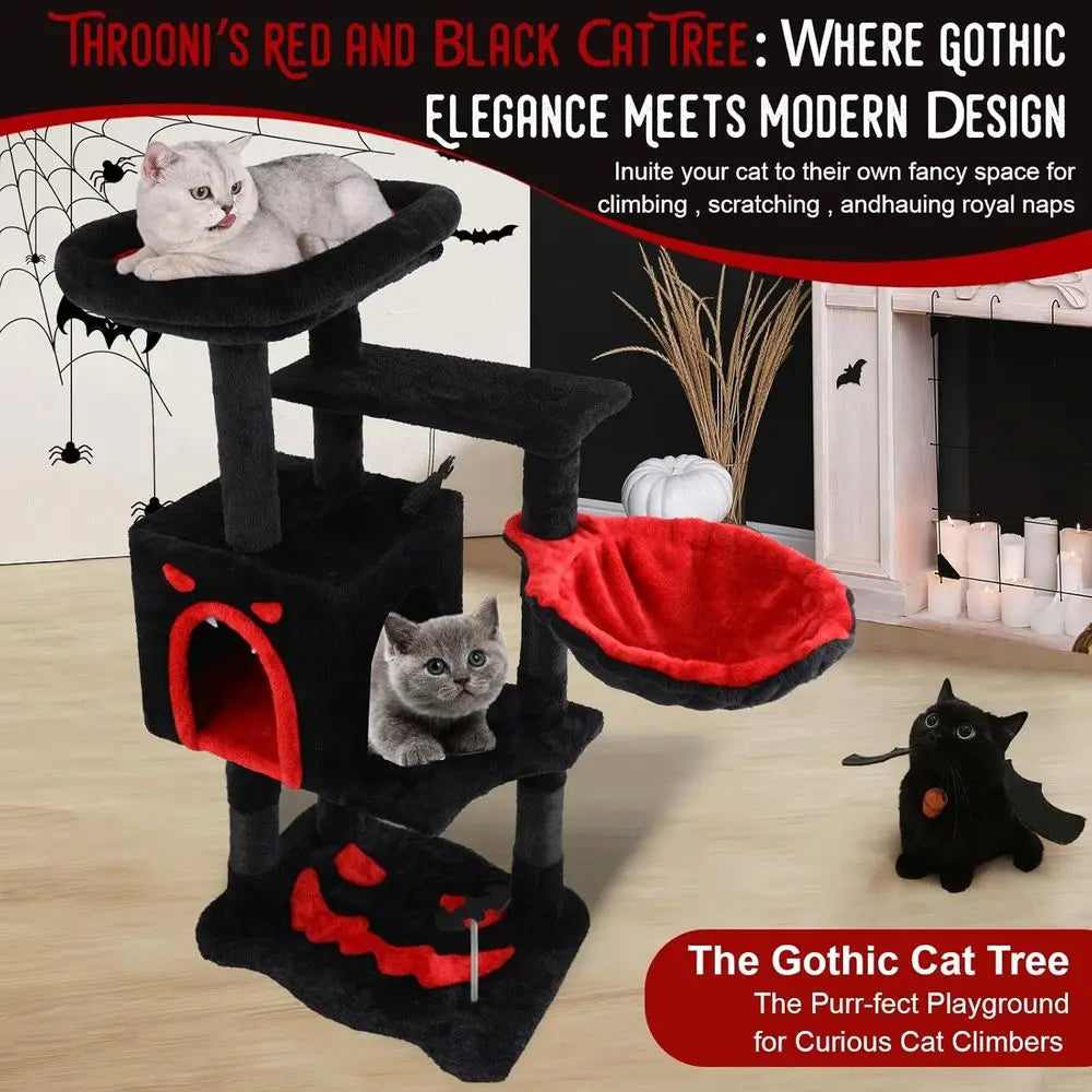 Gothic Cat Tree With Coffin Bed Scratching Post Hammock Toys