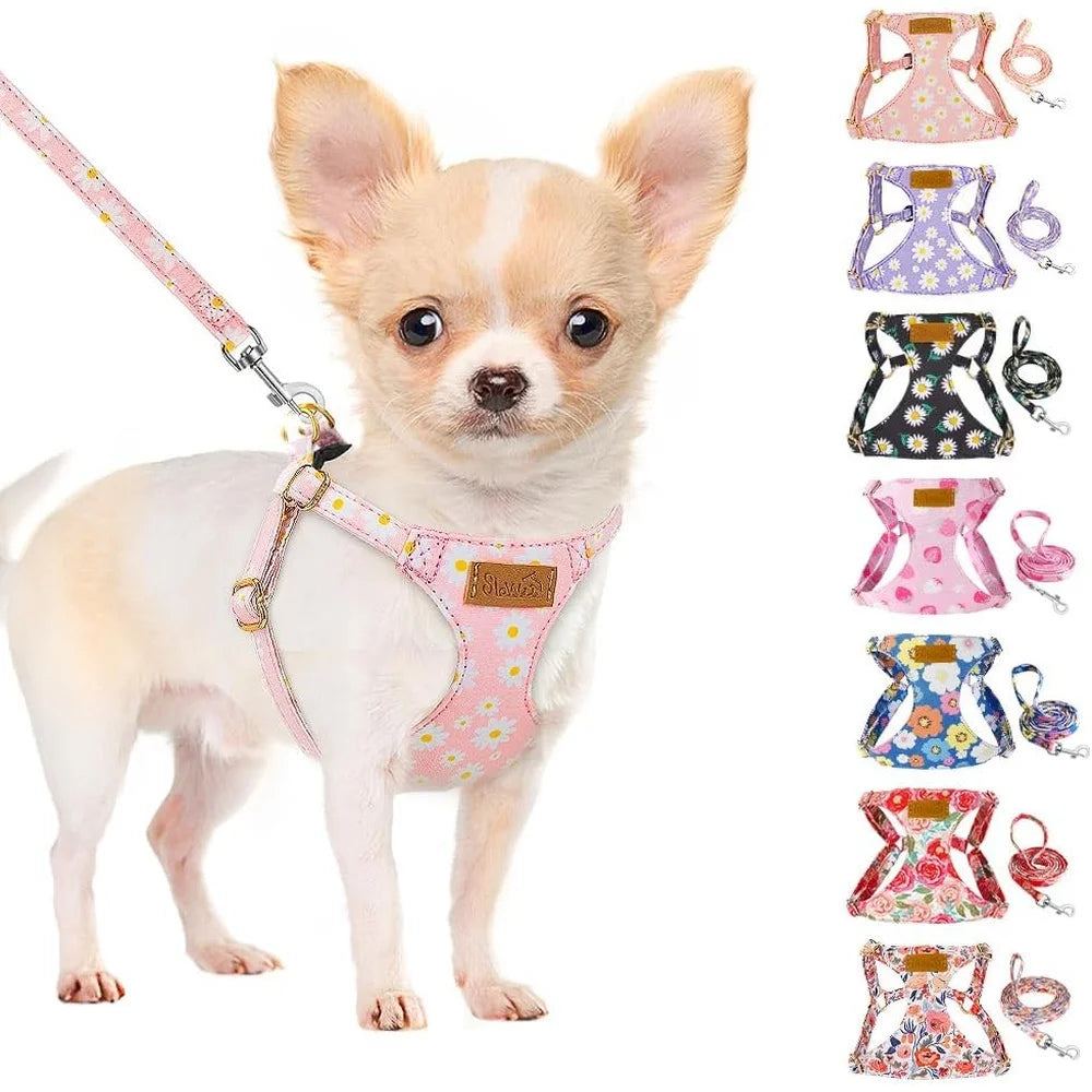 Fujian No Pull Dog Harness Adjustable Floral Pattern