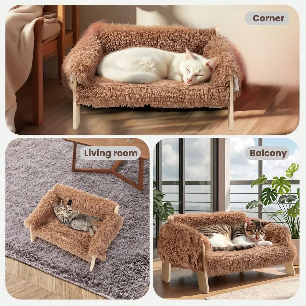 Dog Bed And Cat Sofa With Wood Frame, Soft Comfort