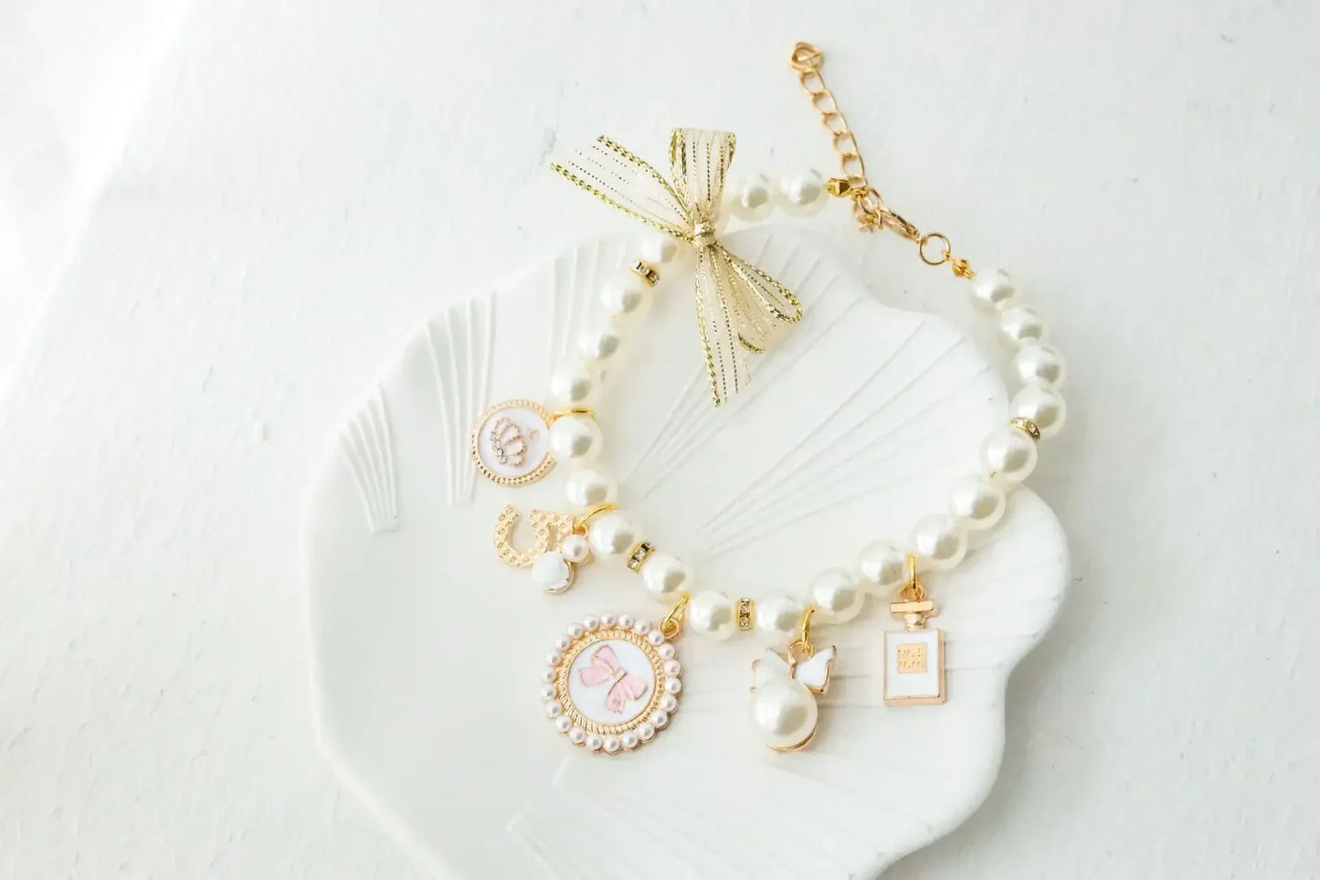 Pet Bow Pearl Collar Jewelry For Cats And Dogs Rhinestone Pendant