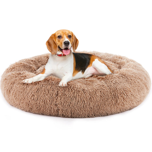 JHK Calming Dog Bed Roundish Plush Faux Fur Non Slip