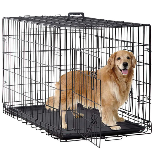 Foldable Dog Crate With Double Doors And Leakproof Tray