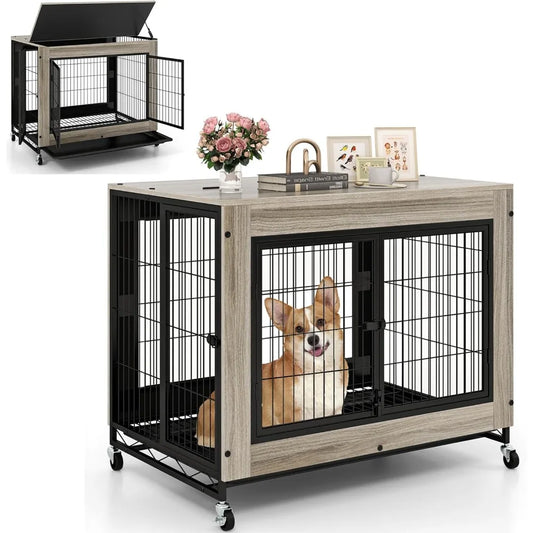 Giantex Modern Dog Crate With Three Doors And Removable Tray