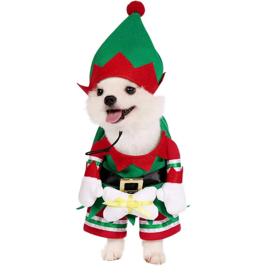 High Concerned Chemical Dog Cat Christmas Elf Costume With Hat