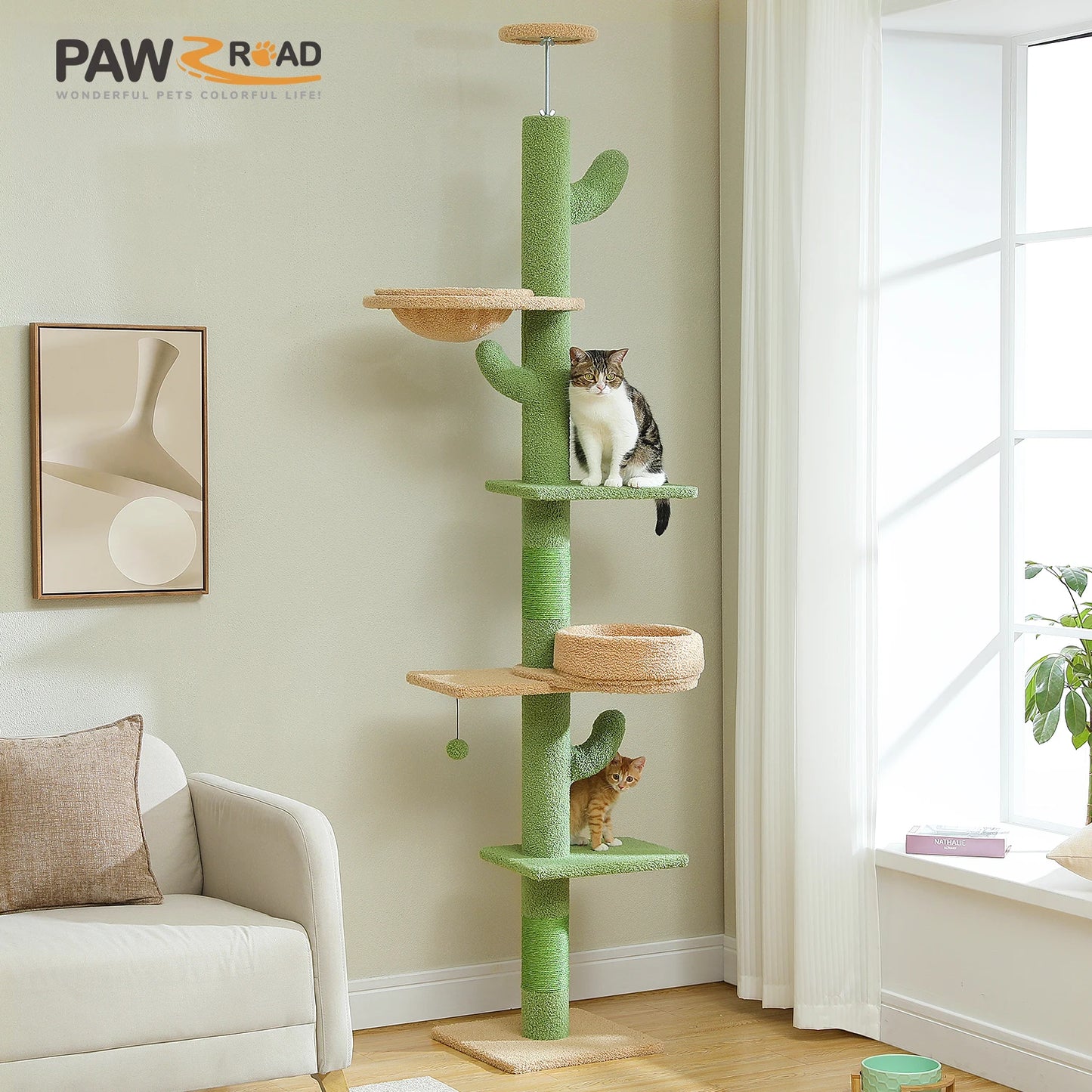 PEQULTICN Adjustable Height Cactus Cat Tree Floor Ceiling