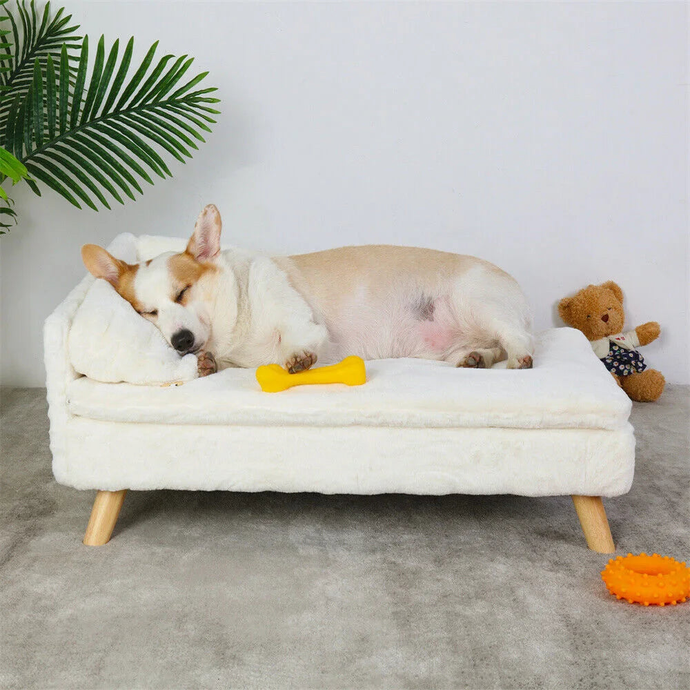 BORWARTCN Luxury Elevated Dog Sofa Bed With Backrest Wooden Legs
