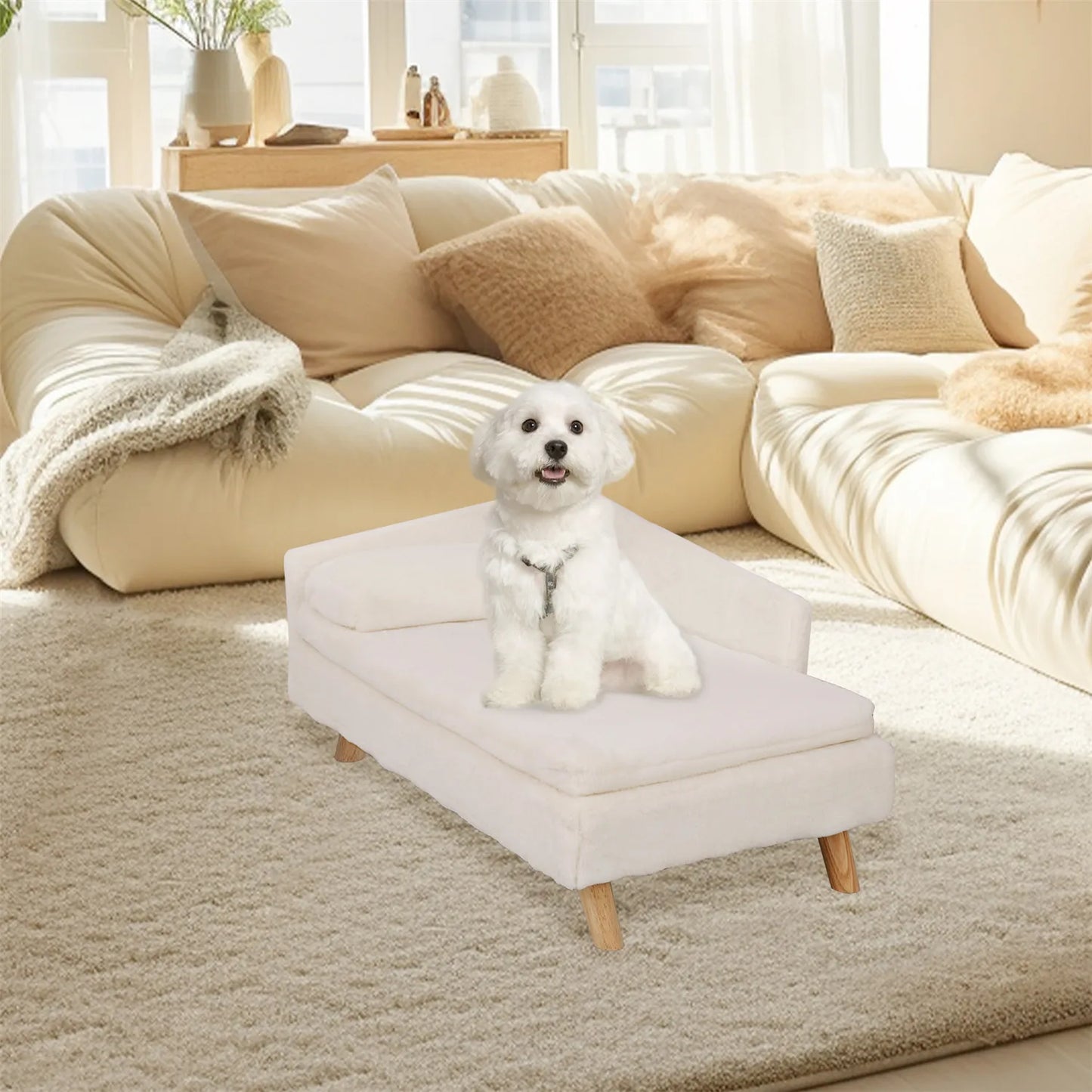 BINGOPAWCN Elevated Pet Bed With Waterproof Cozy Pad And Wood Legs