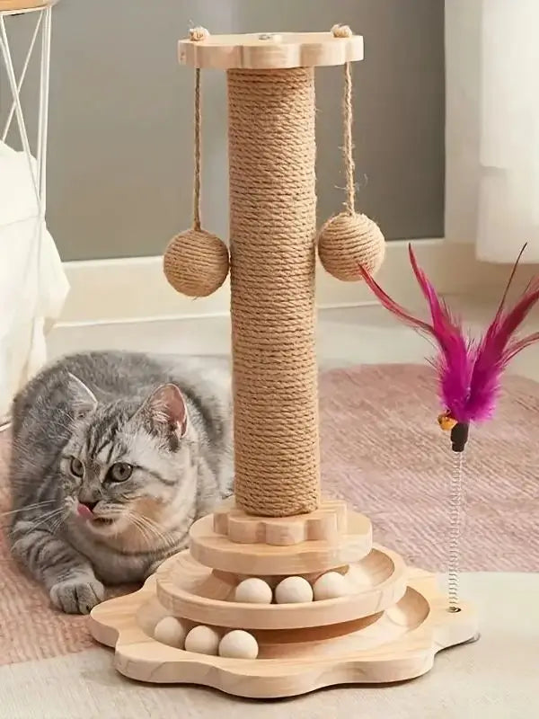 Cat Scratch Board Rotating Platform Wooden Fiber Chew Toy Stand