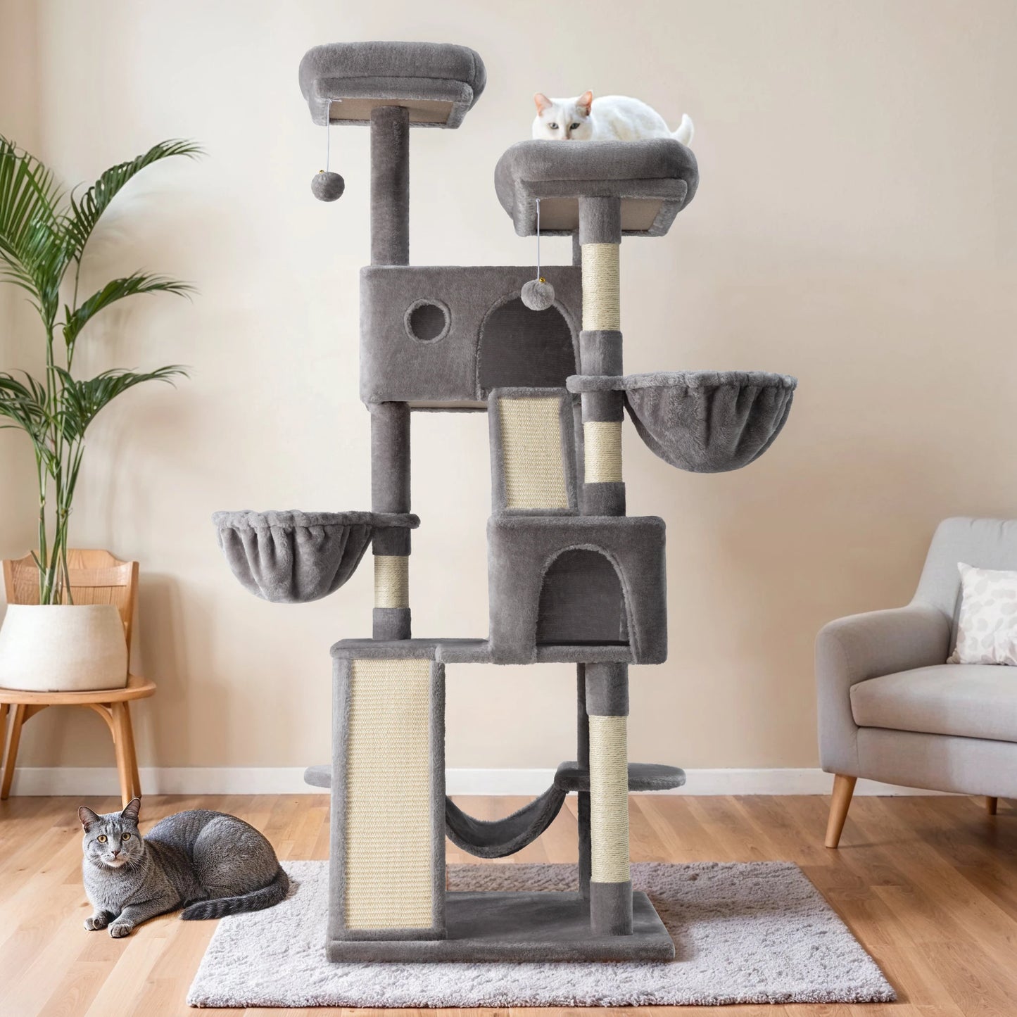 Hoomic Large Cat Tree Tower With Plush Perches And Condo