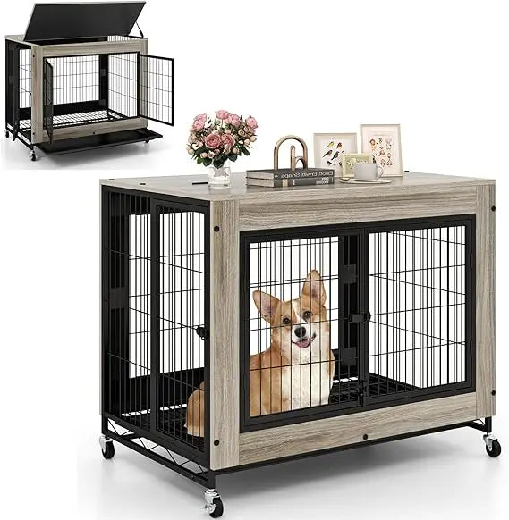 Giantex Modern Dog Crate With Three Doors And Removable Tray
