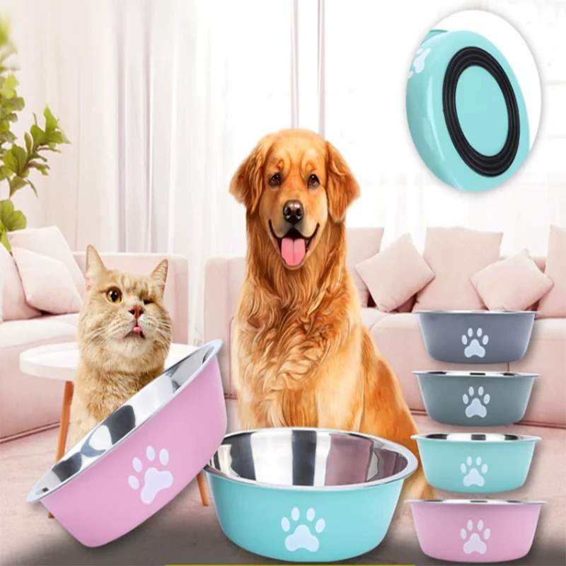 Large Capacity Stainless Steel Dog Food Bowl Anti Knock