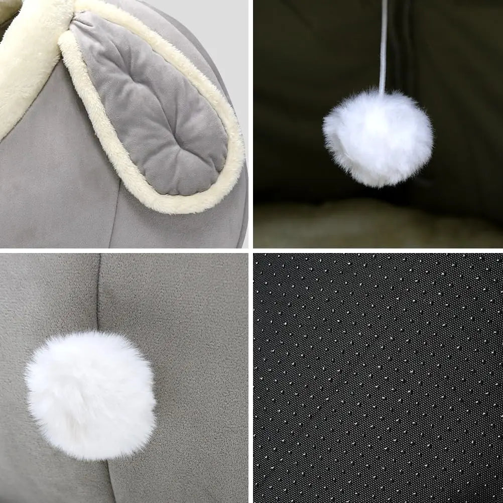 Rabbit Shaped Cat Cave Bed With Hanging Toy Indoor Cats