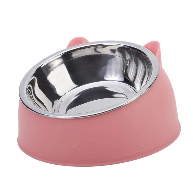 Creative Inclined Stainless Steel Cat Food And Water Feeder For Puppies