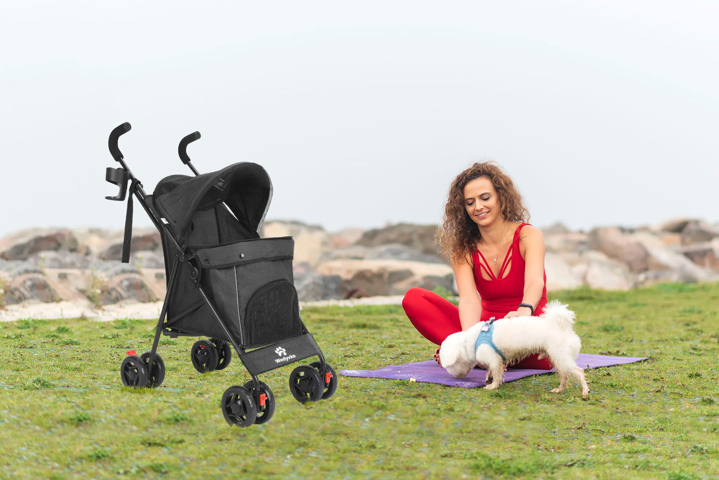 Wedyvko Pet Dog Stroller Four Wheel With Brakes And Storage