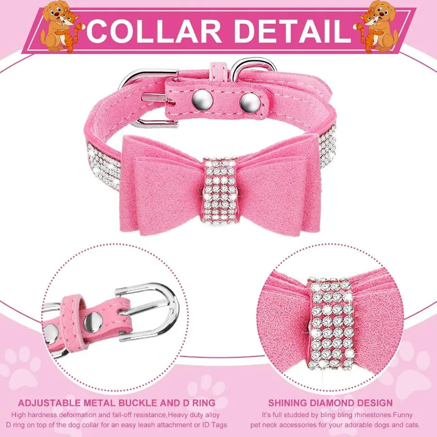 High Concerned Puppy Collars Rhinestone Bowtie Crown Flower Bling Set