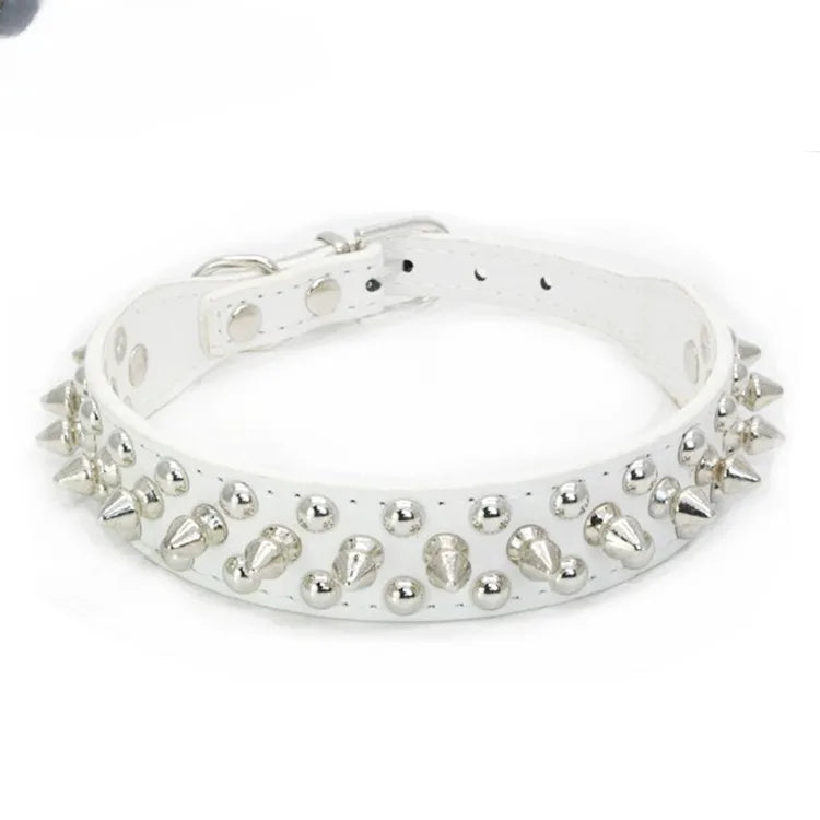 NONECN Adjustable Leather Dog Collar With Rivet Spikes