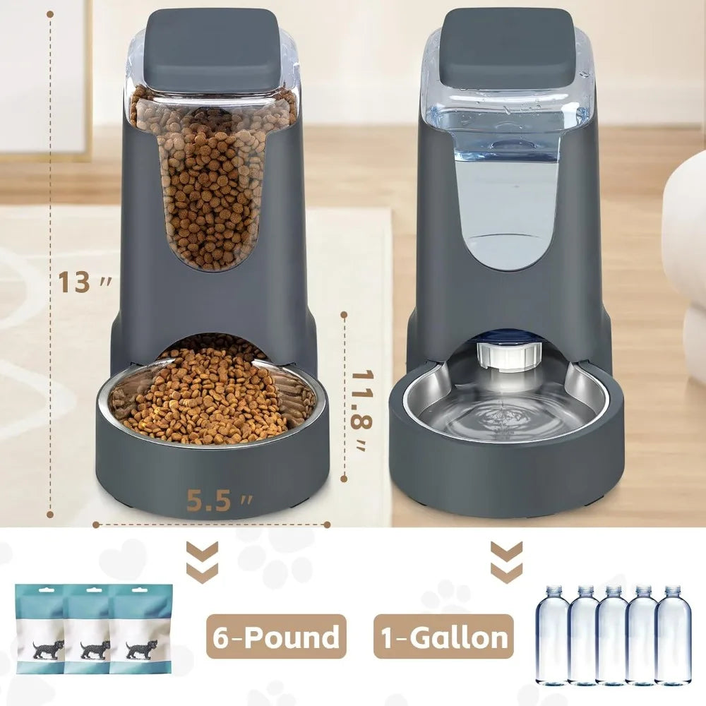 Automatic Cat Feeder And Water Dispenser With Stainless Steel Bowl