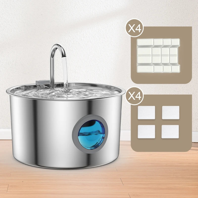 OPETH Stainless Steel Cat Water Fountain Auto Dispenser With Replaceable Filters