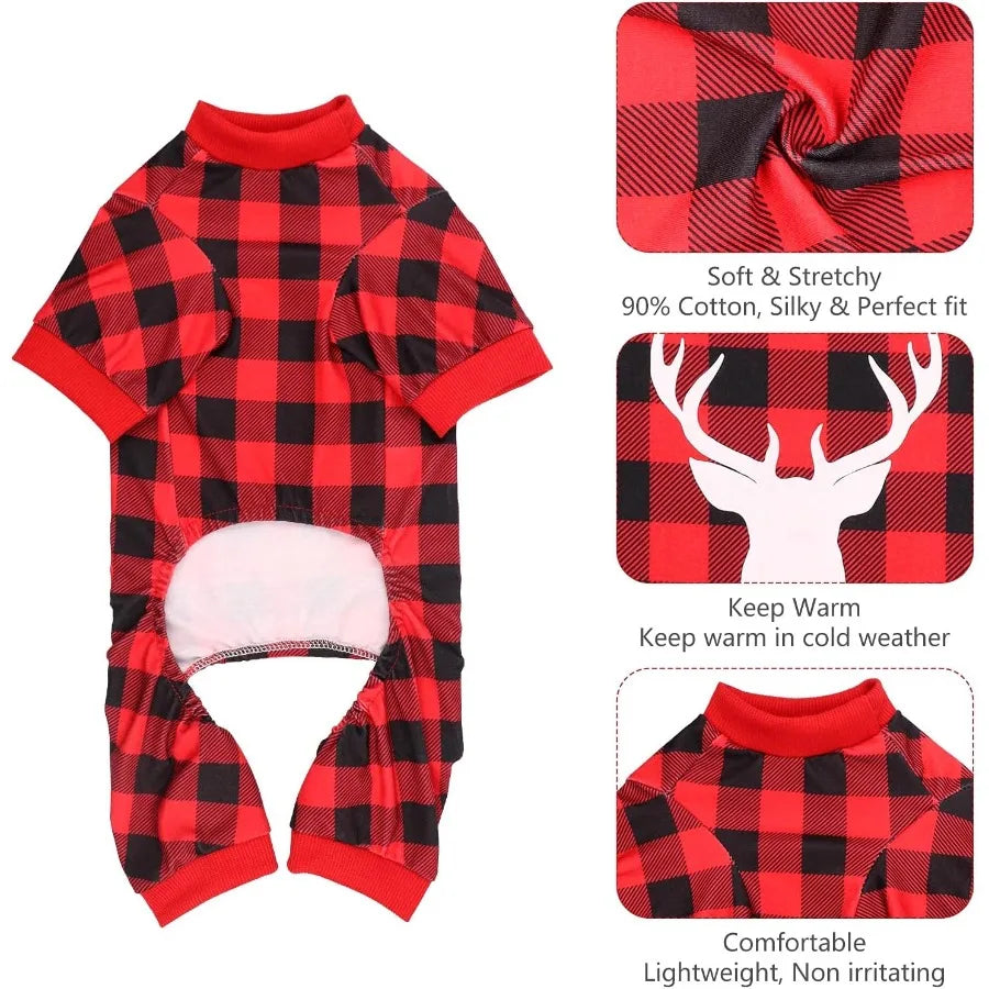 Guangdong Reindeer Print Dog Christmas Pajamas Buffalo Plaid