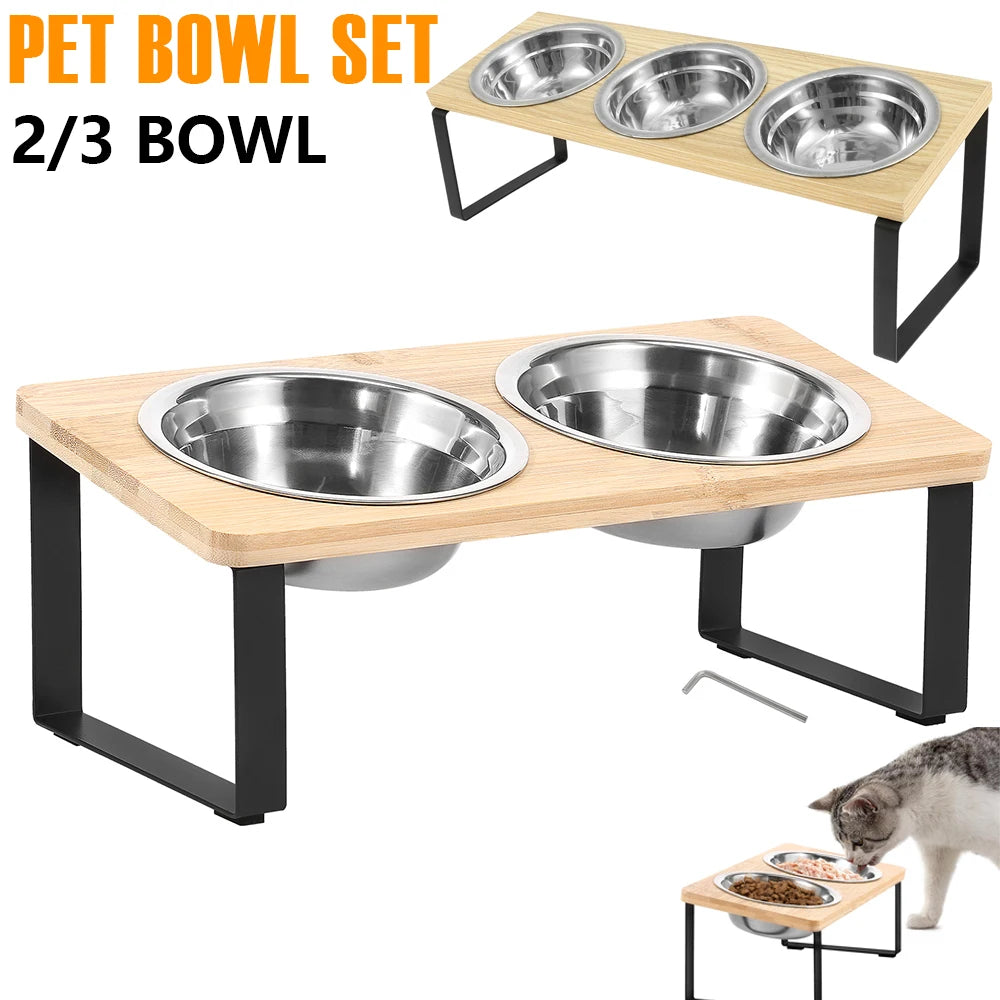 Choice Elevated Cat Bowl Stand Tilted Wood With Bowls