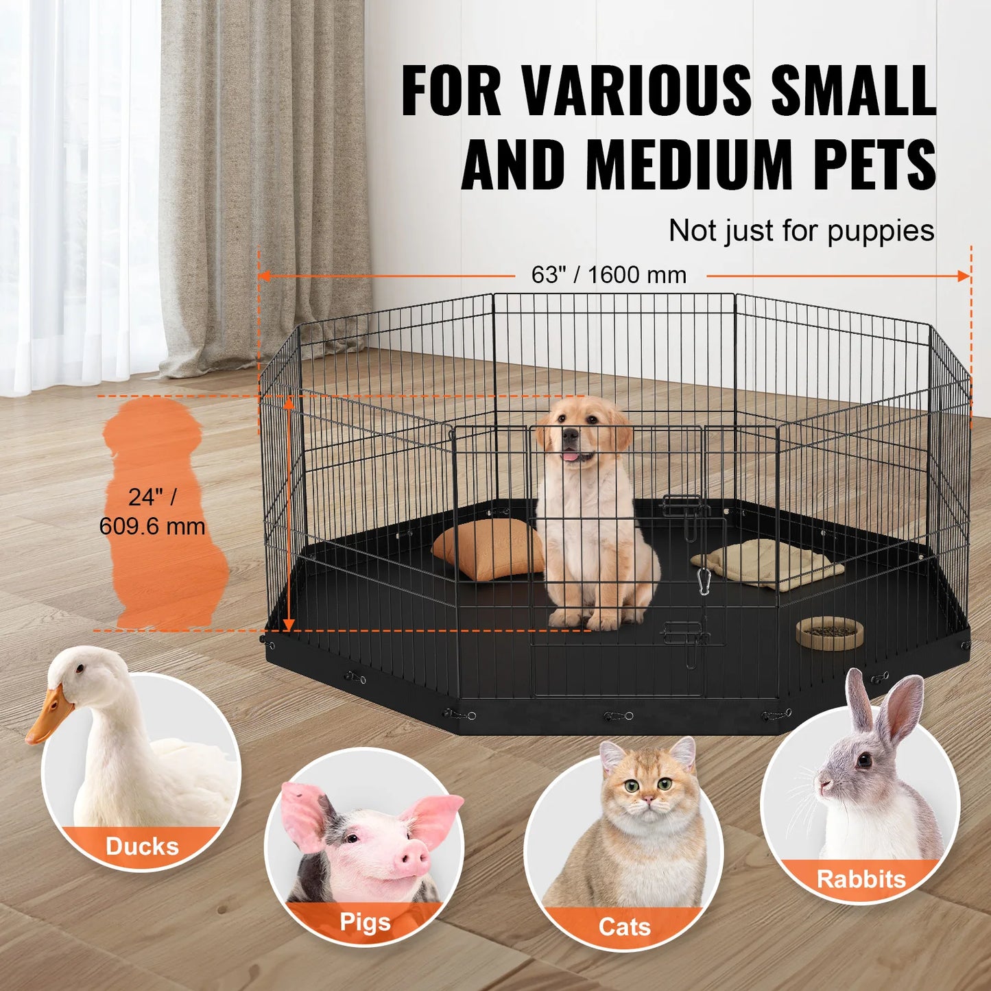 SucceBuy Foldable Dog Playpen 8 Panels Metal Fence Outdoor