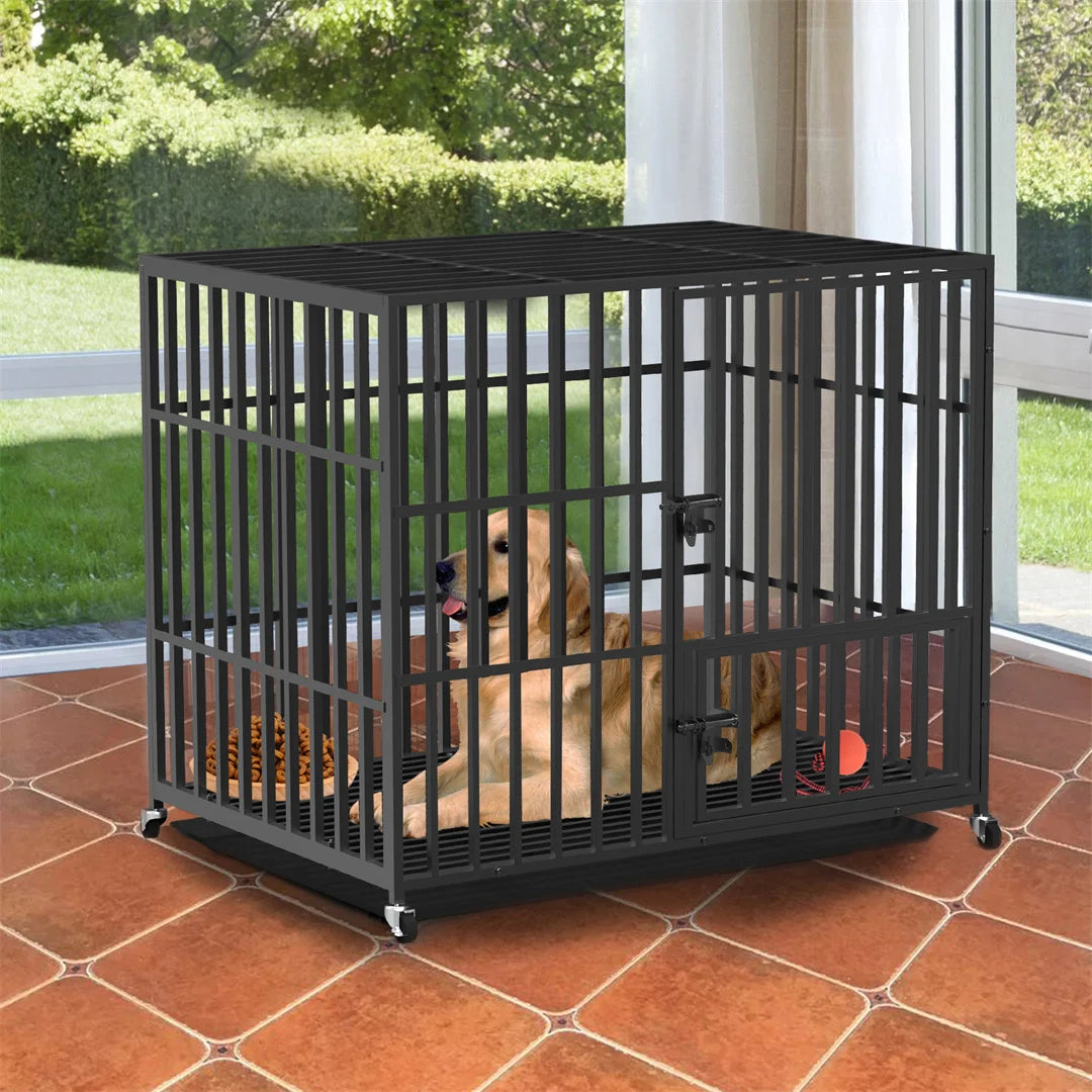 BINGOPAW Heavy Duty Mobile Dog Crate Cage With 3 Doors