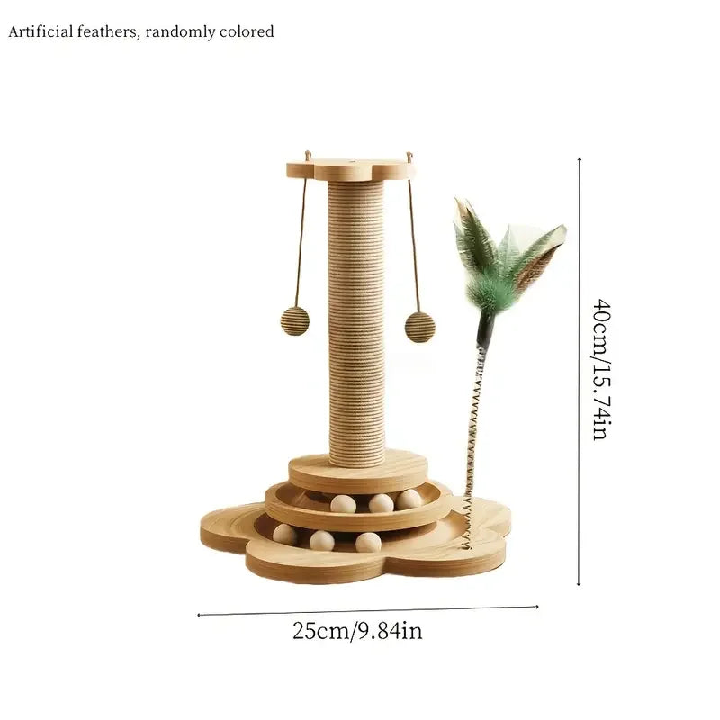 Cat Scratch Board Rotating Platform Wooden Fiber Chew Toy Stand