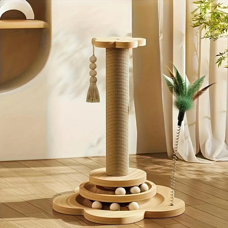Cat Scratch Board Rotating Platform Wooden Fiber Chew Toy Stand