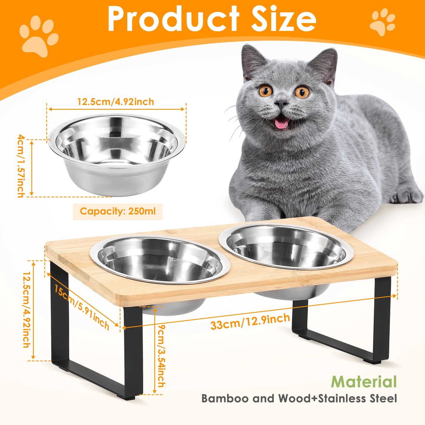 Choice Elevated Cat Bowl Stand Tilted Wood With Bowls